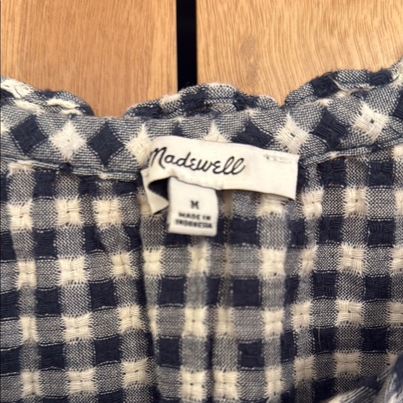 Madewell Medium Black and White Smocked Long Sleeved Peplum Top - Picture 2 of 4